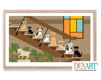 DexMex Dog Prints, Dog Wall Art Print, Barky Bunch Retro TV Show Mid Century Modern, Dog Lover Gift, Labrador, Dog Mom, Golden Retriever
