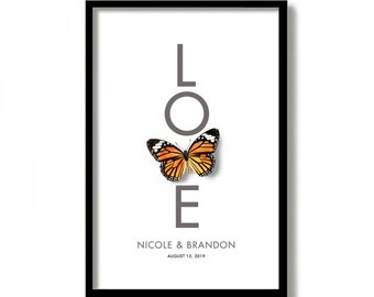 Love Wedding Gift Decor, Love Art Print, Butterfly Design, Nature Lover Gift Idea, Young Couple, First Anniversary Art Print, Gardening Idea