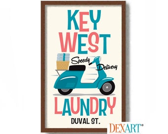 Key West Florida Laundry Room Decor Art Print, Gay Mens Gift, Mid Century  Modern, Man Cave, Laundry Art, Gay Decor Motor Scooter