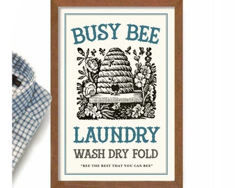 Busy Bee Laundry Room Print, Wash Dry Fold, Honeycomb Decor