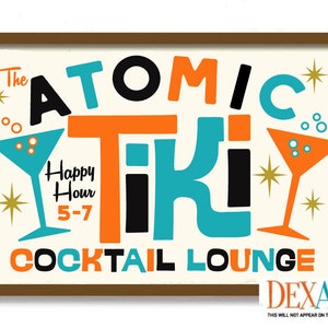 Tiki Bar Sign, Mid Century Modern Art Print, Atomic Art, Cocktail Glasses Decor, Palm Springs, Vintage Sign, Rat Pack, Tropical Cocktail