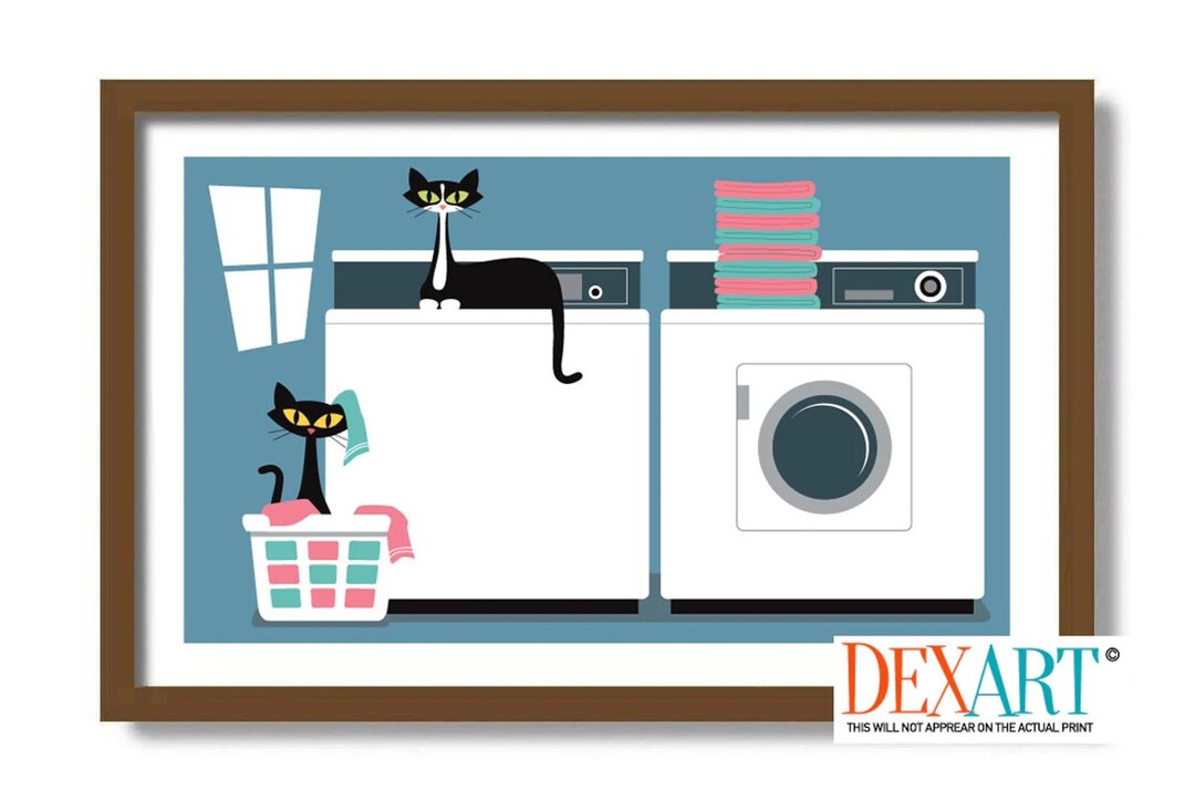 Laundry Room Decor, Mid Century Modern Wall Art, Black Cat Art Print ...
