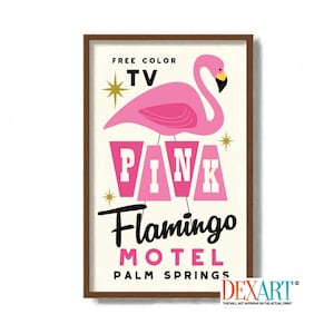 Palm Springs Art Print, Pink Flamingo Motel Sign, Mid Century Modern Wall Art, Vintage Television, California Decor