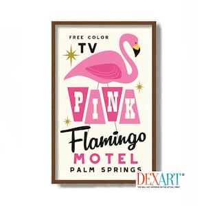 Palm Springs Art Print, Pink Flamingo Motel Sign, Mid Century Modern Wall Art, Vintage Television, California Decor