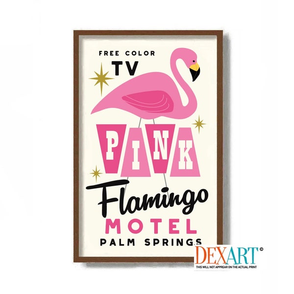 Palm Springs Art Print, Pink Flamingo Motel Sign, Mid Century Modern Wall Art, Vintage Television, California Decor