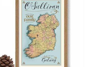 Personalized Ireland Map Print, Irish Wall Art, Irish Family Name, Celtic Heritage Art