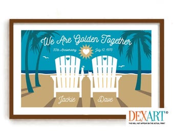 Personalized 50th Anniversary Gift Beach Print, Golden Anniversary Gifts