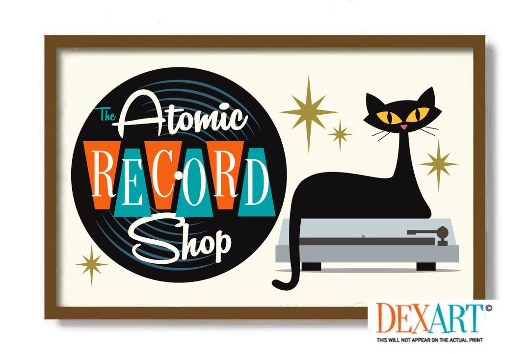 Atomic Cat Wall Art Record Print, Rock Music Poster, Mid Century Modern
