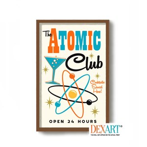 Lámina artística de cóctel atómico retro, póster de cóctel exclusivo, regalos únicos para bar, copa de martini de arte moderno de mediados de siglo, regalo de arte mural de barman