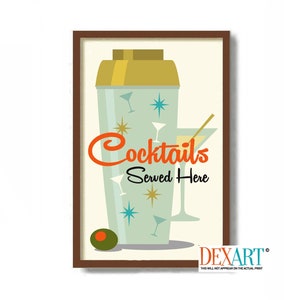 Vintage Cocktail Shaker Art Print, Signature Cocktail Poster, Mid Century Modern Art Bar Sign, Bartender Gift, Bar Decor Martini Wall Art