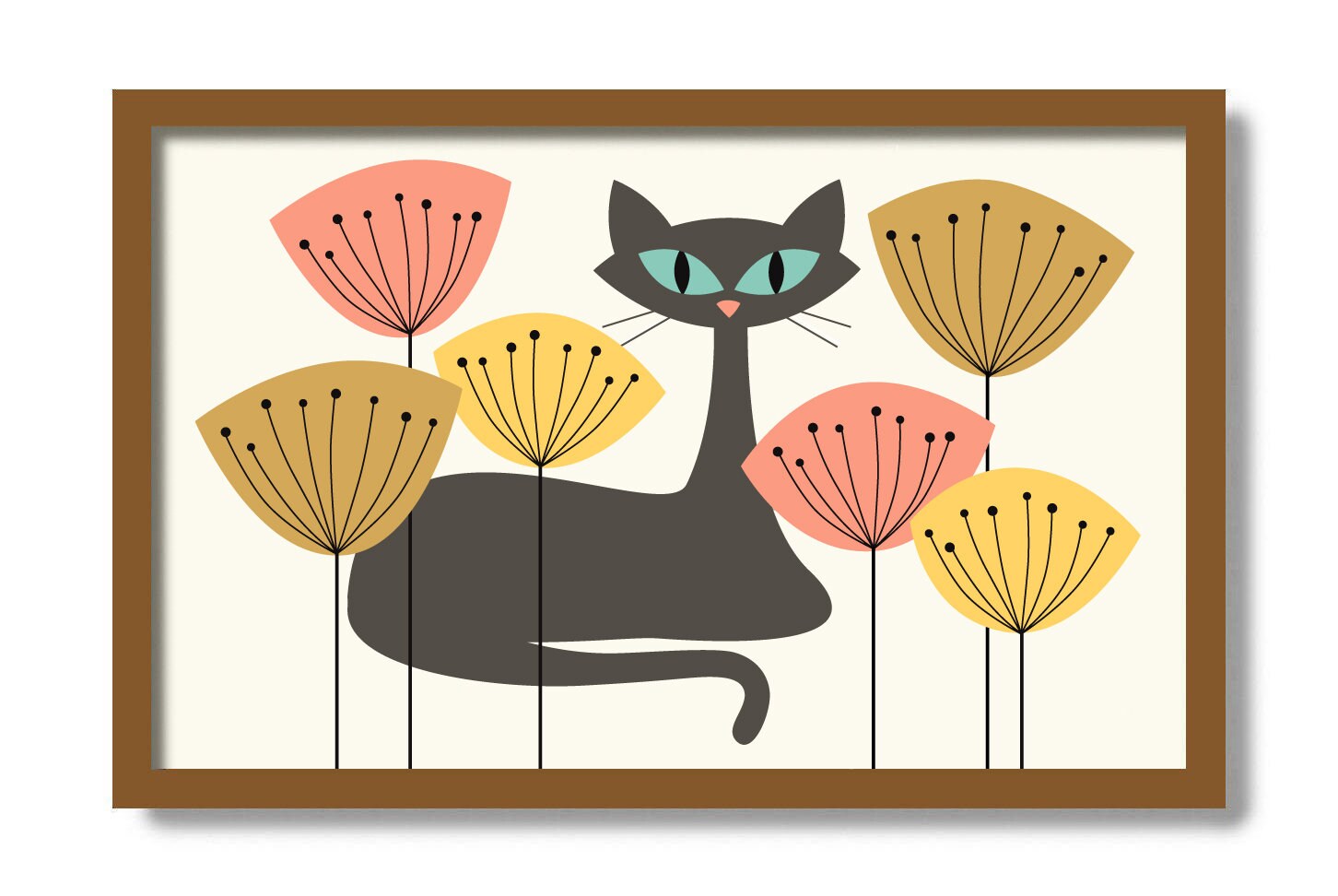 Mid Century Modern Black Cat Wall Art Cat Lover Gift Grey Etsy