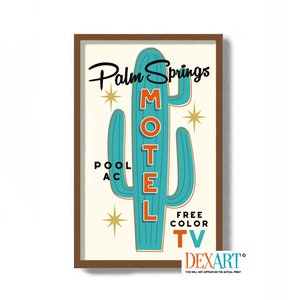 Palm Springs Art Print, Saguaro Cactus Motel Sign, Mid Century Modern Wall Art, Vintage Television, Southwestern Art, California Decor