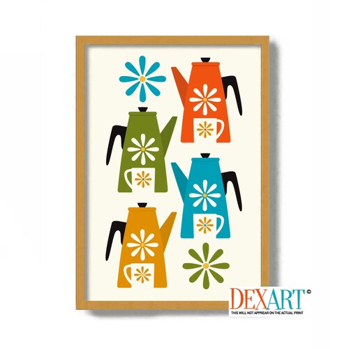 Kitchen Art Print Mid Century Modern Wall Art Coffee Pot Etsy