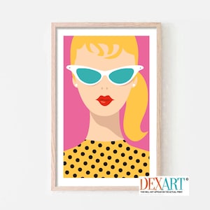 Fashion Doll Art Print, Mid Century Modern, Come On Let&#39;s Go Party, Girls Room, Wall Decor, Daisy Art, Retro Sunglasses, POP Art Print