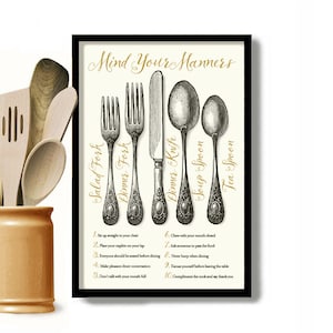 Table Setting Guide Kitchen Art Gift Table Manners Good Etiquette Art Print Mid Century Kitchen Decor Good Manners Formal Place Setting