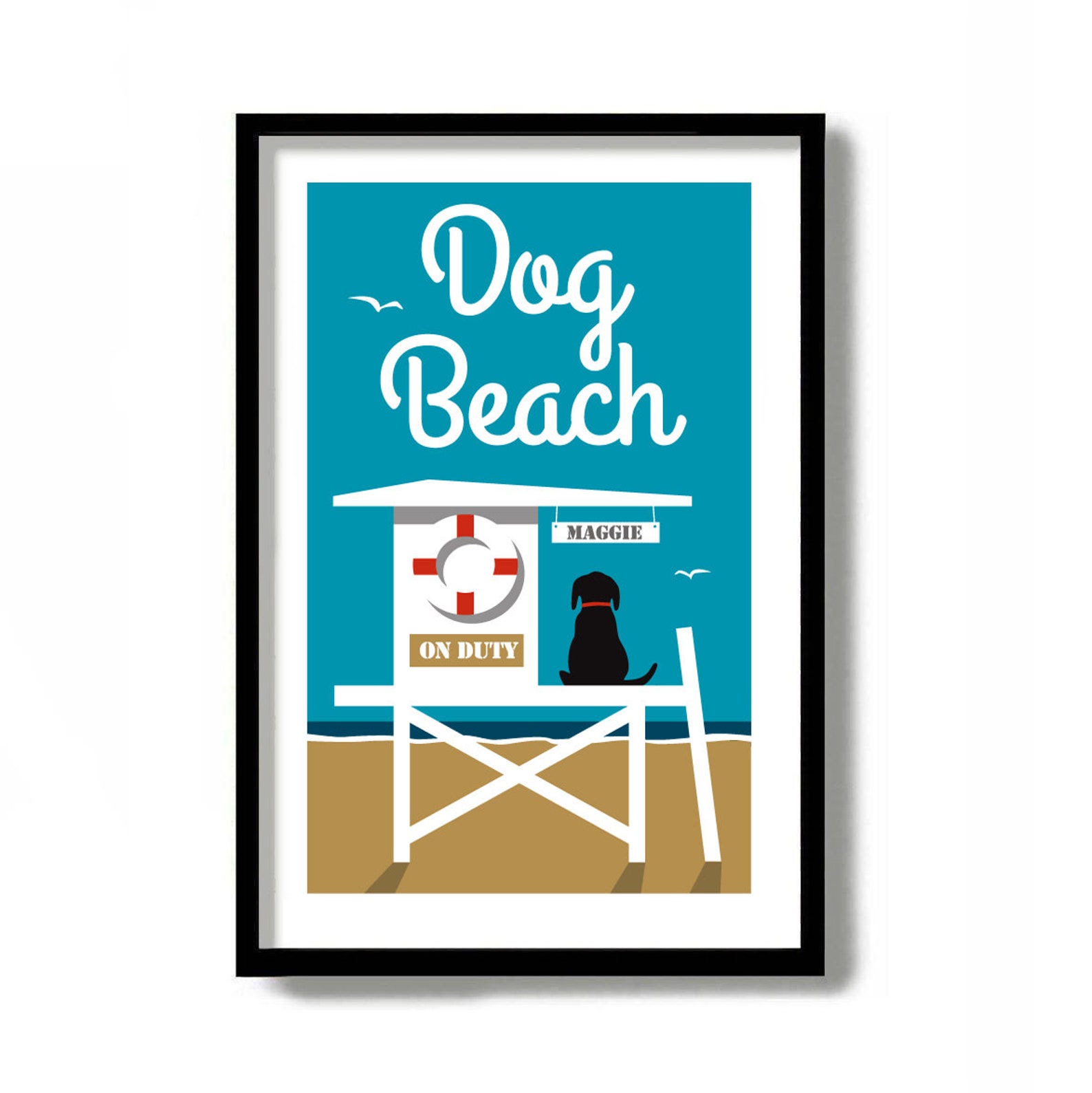 Dog Beach Art Personalized Dog Art Beach Decor Black Etsy