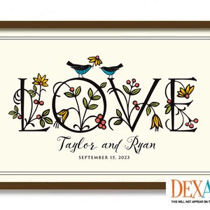 Love Birds Anniversary Art Print, Personalized Wedding Gift