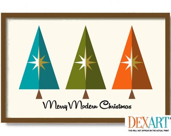Mid Century Modern Christmas Art Print, Atomic Christmas Tree, Holiday Tree Ornaments, Retro Ornaments, Palm Springs Wall Decor
