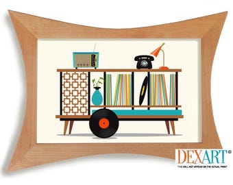 Mid Century Modern Print: Atomic Record Player, Vintage Radio (11x17)