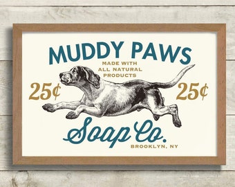 Laundry Room Decor Dog Art Print, Laundry Sign, Dog Wash, Wall Art Print, Muddy Paws, Powder Room Sign, Bathroom Art, Washing Machine