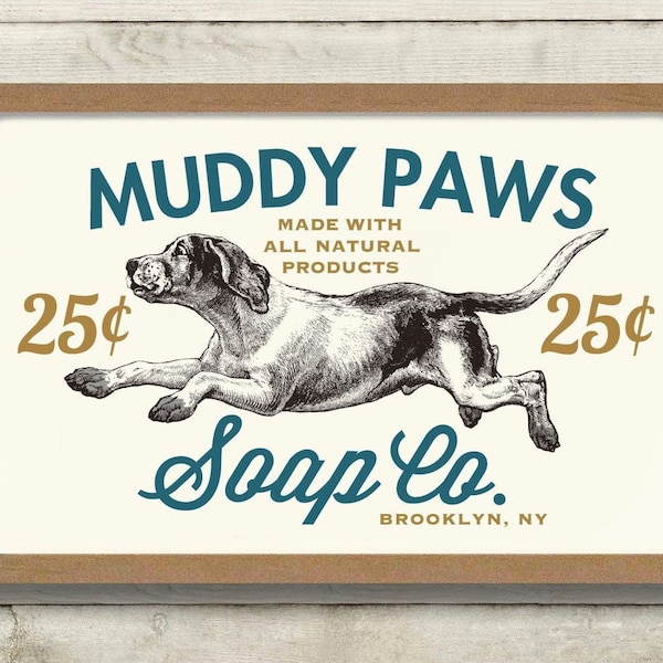 Muddy Paws Dog Laundry Room Art Print, Vintage Style
