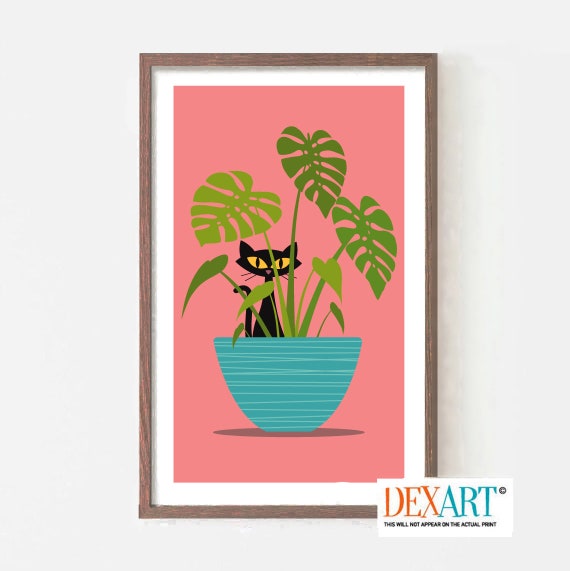 Monstera Plant Cat Art Print, Mid Century Modern Art, Black Cat Lover Gift,  Tropical Decor, Minimalist Wall Art, Black Cat Art - Etsy