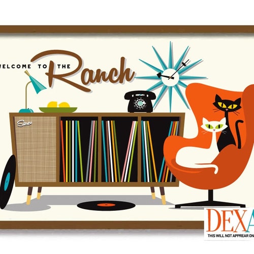 Mid Century Modern Ranch House Wall Art Print Atomic Cat Etsy