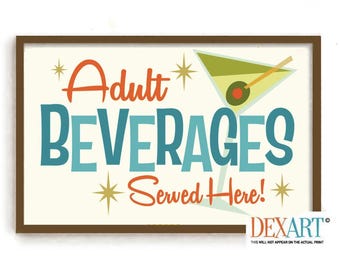 Cocktail Sign, Signature Cocktail Poster, Martini Art Print, Mid Century Modern Wall Art, Bartender Gift Bar Decor Vintage Martini Glasses