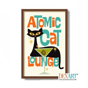 Atomic Cat Art Print, Cocktail Sign, Cat Dad Gift, Cat Lover Gift, Dirty Martini, Kitchen Art Print, Mid Century Modern Art, Bar Decor