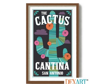 Saguaro Cactus Decor Wall Art Print, Personalized South Western, Texas Art, Mid Century Modern Art Print, Rustic Western, Mexican Folk Art