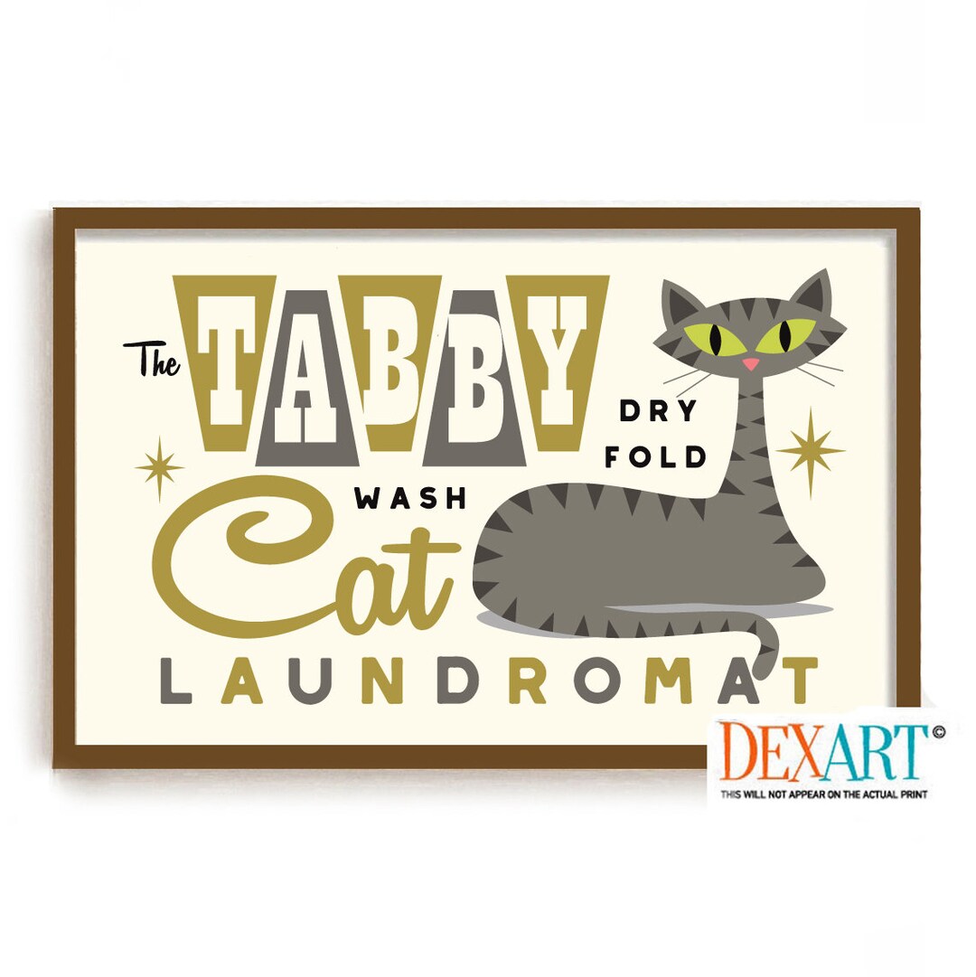 Laundry Room Decor Mid Century Modern Wall Art Print, Tabby Cat Art ...