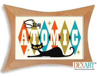 Atomic Cat Art Print, Black Cat Wall Decor, Mid Century Modern Poster, Cocktail Bar Art Print, Retro Cat Lover Gift