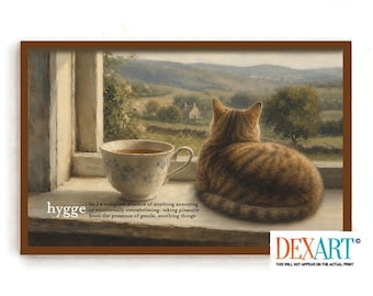 Hygge Wall Art Print, Tea Lover Gift, Cat Kitchen Wall Decor, Tea Soothes Your Soul, Farmhouse Poster, Tea Cup, Countryside Painting
