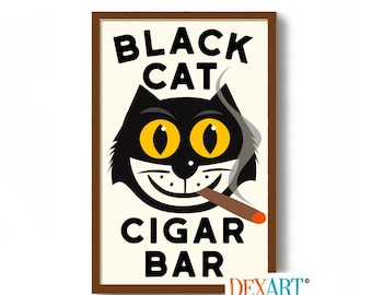 Cigar Gifts, Black Cat Art Print, Cigar Poster, Key West Florida, Cigar Bar, Cat Lover Gift, Cigar Smoker, Poker Room, Man Cave Wall Art