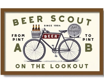 Bicycle Art, Beer Art, Bike Art, Beer Sign, Cycling Art, Beer Gift Bike Enthusiast Bar Decor Office Art Vintage Inspired