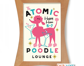 Kitsch Atomic Poodle Art Print for Home, Womans Bedroom Decor, Dog Lover Gift, Mid Century Modern Dog Wall Art, Toy Poodle