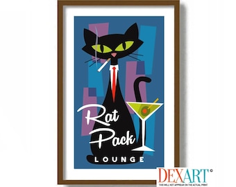 Rat Pack Decor, Mid Century Modern Cat Art, Cat Poster, Black Cat Art Print, Martini Art, Cocktail Poster, Bartender Gifts, Cat Lover Gift