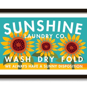 Laundry Room Decor Sunflower Decor Art Print, Farmhouse Wall Art, Wash Dry Fold Repeat, Laundry Sign, Washing Machine, Clothes Basket