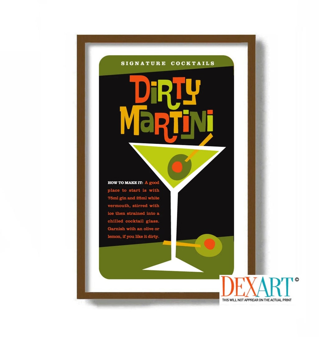 Martini Art Signature Cocktail Sign Mid Century Modern Art Etsy