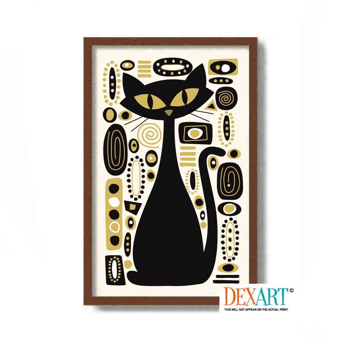 Mid Century Modern Black Cat Art Print, Atomic Cat Wall Art, Cat Lover ...