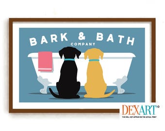 Dog Bathroom Art, Wall Art Print, Wash Your Paws, Yellow Black  Labrador Retriever, Decor for Dog Bath, Dog Lover Gift Idea, Bath Tub