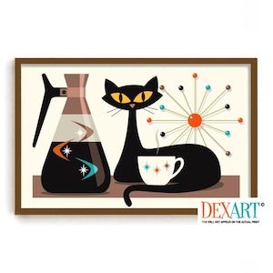 Mid-Century Modern Cat Art Print: Retro Atomic Cat Kitchen Decor