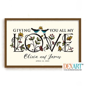 50th Anniversary Gifts, Personalized Wedding Gift, Gift for Parents, Love Birds Anniversary Gift, Floral Print, Golden Wedding Anniversary