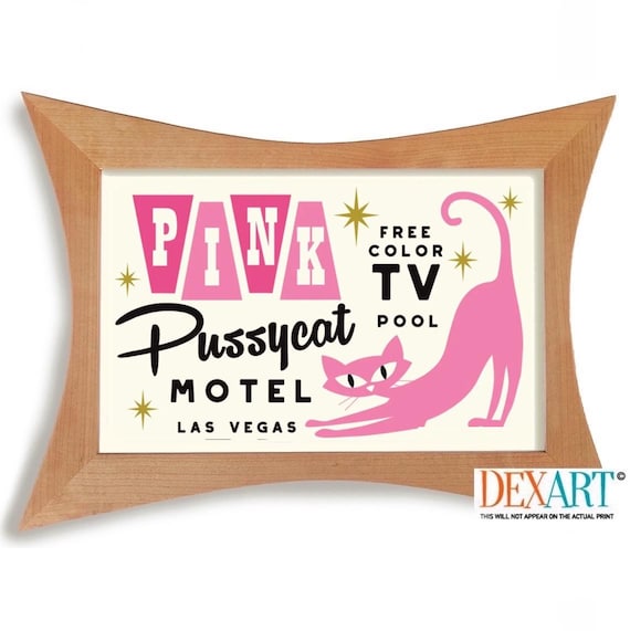 Las Vegas Art Print, Pink Pussycat Retro Motel Sign, Cat Lover