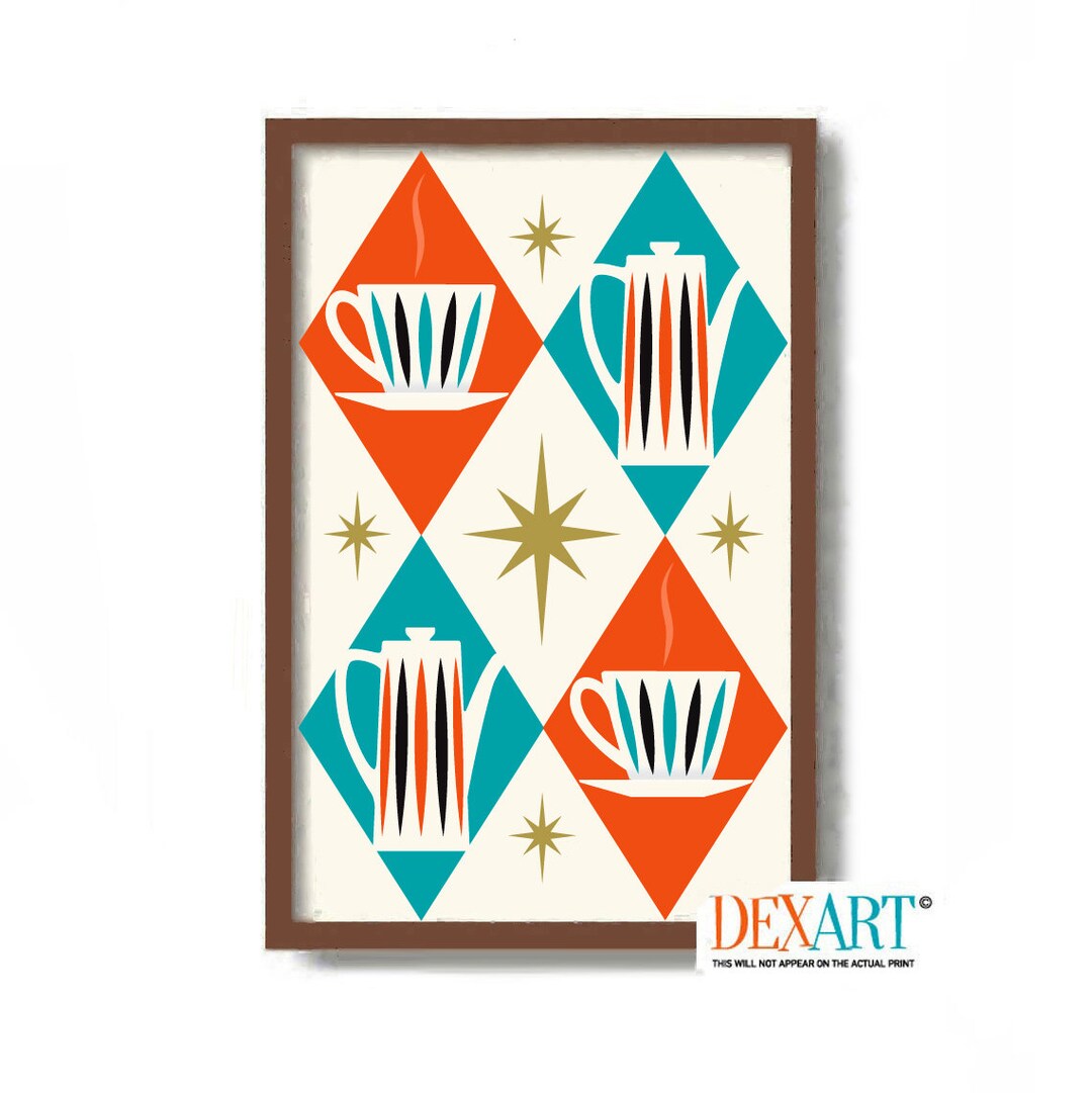 Mid Century Modern Kitchen Art Print, Wall Art, Cooking Decor, Ceramic ...