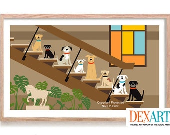 DexMex Dog Prints, Dog Art Print, Barky Bunch Retro TV Show Mid Century Modern Wall Art, Dog Lover Gift, Labrador, Dog Mom, Golden Retriever