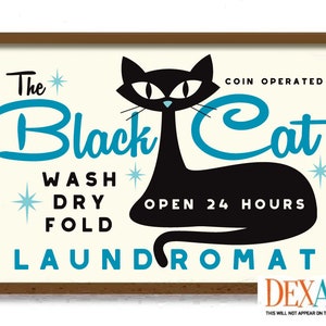 Atomic Cat Mid Century Modern Art Print, Laundry Room Decor Cat Wall Art, Black Cat Art, Cat Mom, Laundry Sign, Washing Machine