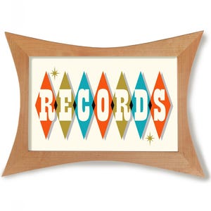 Vinyl Record Storage Wall Art Print, Mid Century Modern Decor, Retro Record Player, Record Sign