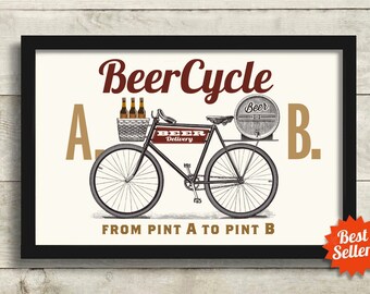 Bicycle Beer Art Print: Vintage Style Cycling Poster