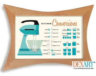 Kitchen Conversion Chart, Cooking Decor Art Print, Gift for Chef, Measurement Chart, Mid Century Modern, Measuring Cup Help Guide